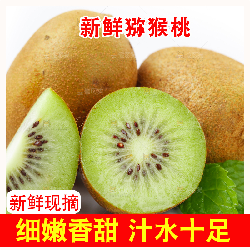 白底上的绿心猕猴桃