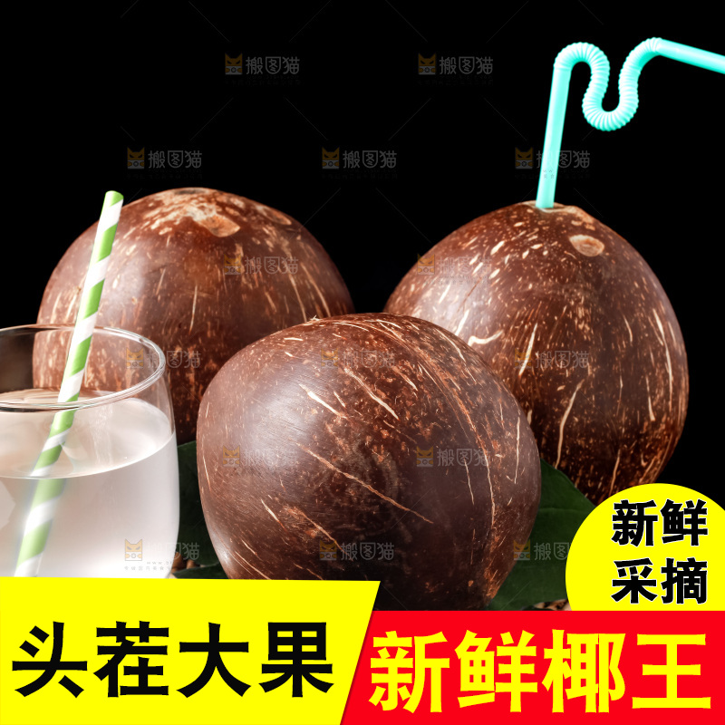 黑底上放着海南椰皇