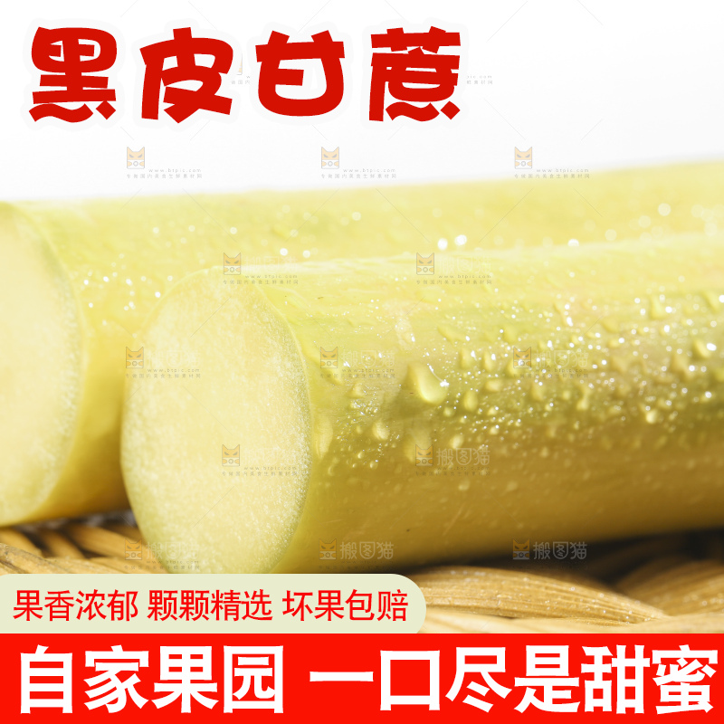白底上的农家黄皮甘蔗