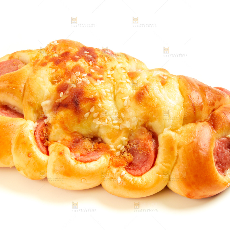 白底上的火腿肉松面包