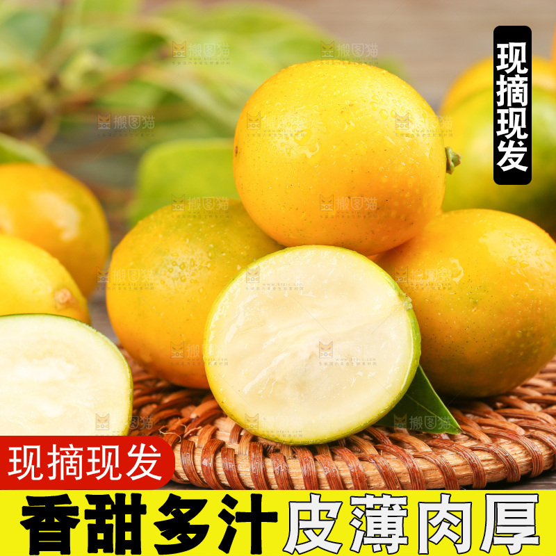 竹垫子上的广西脆皮金桔