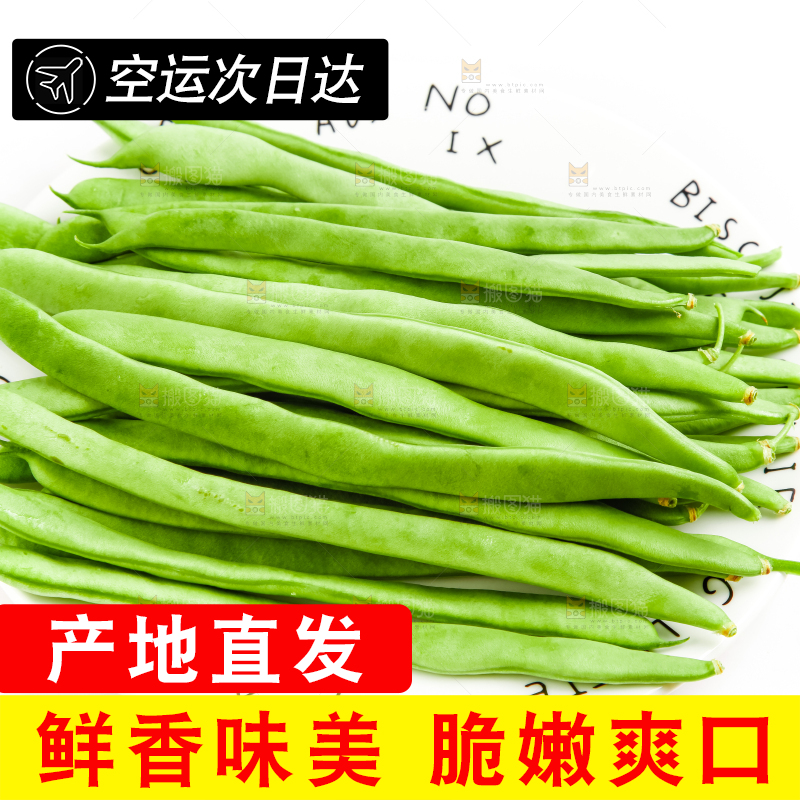 白底上放着新鲜四季豆