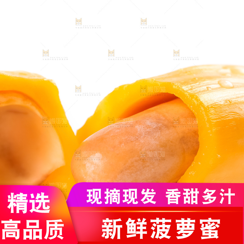 白底上摆放着红心菠萝蜜
