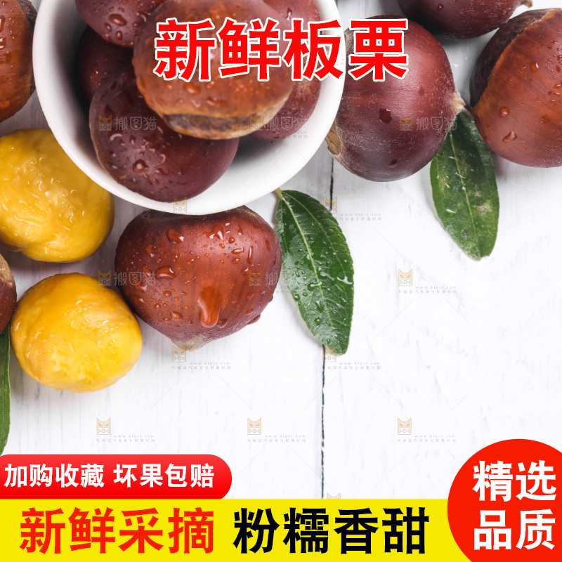 白底上的新鲜板栗