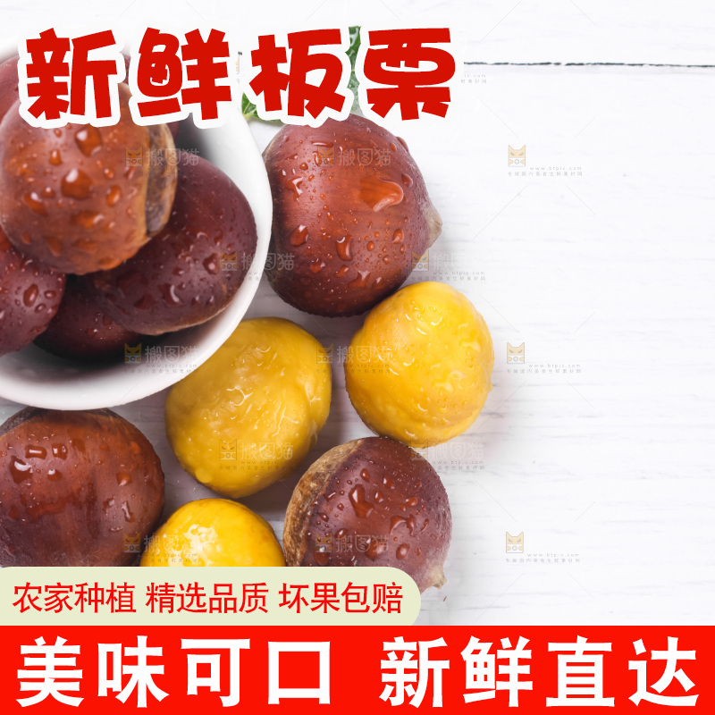白底上的新鲜板栗
