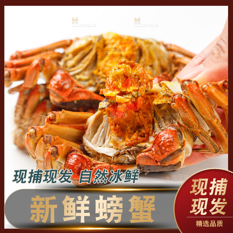 手里拿着清蒸螃蟹