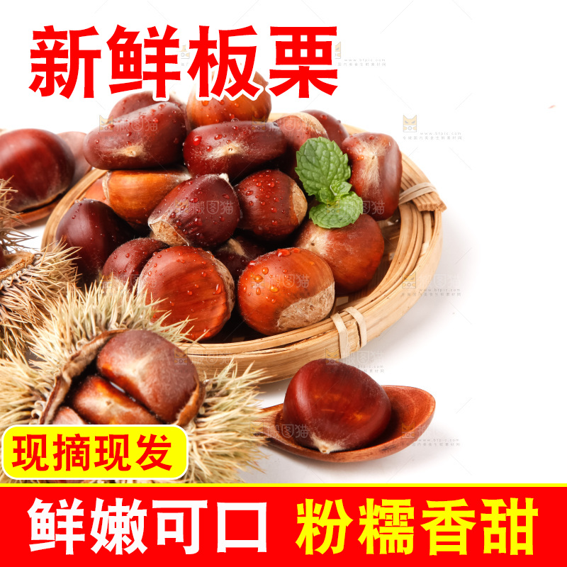 白底上放着生板栗