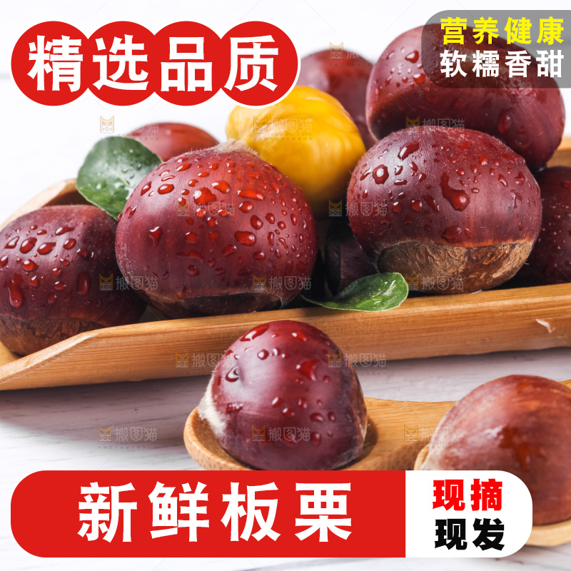 白底上的新鲜板栗
