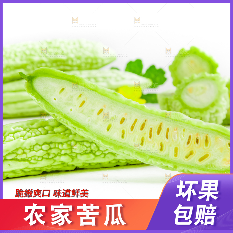 白底上摆放着新鲜苦瓜