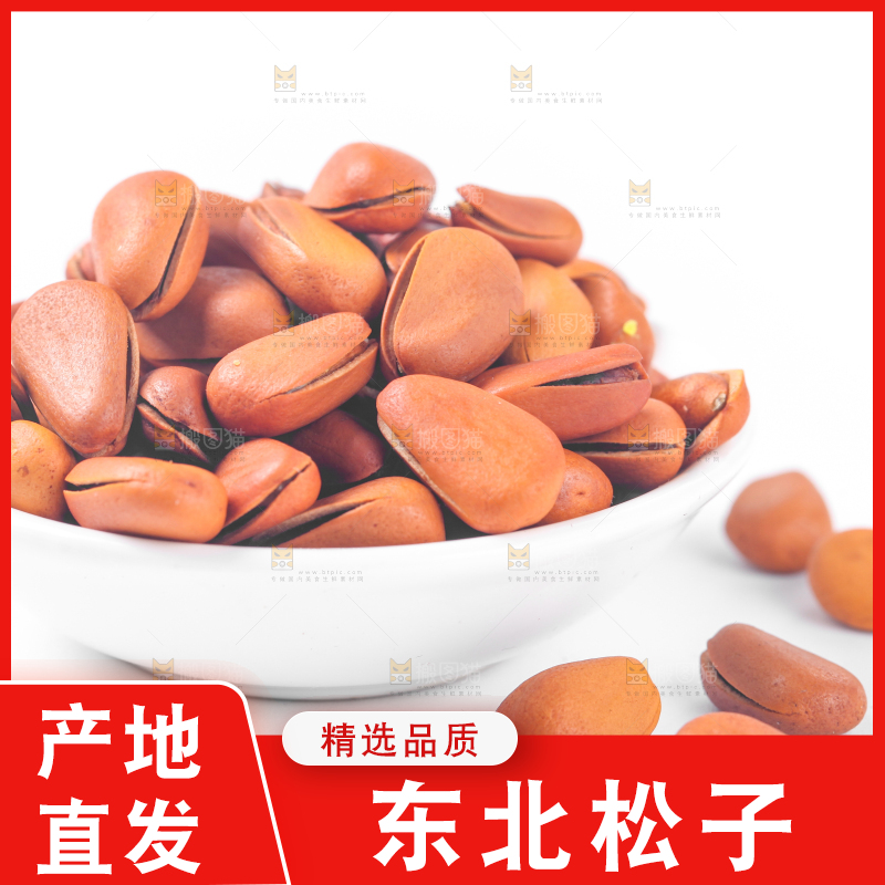 白底上放着东北松子