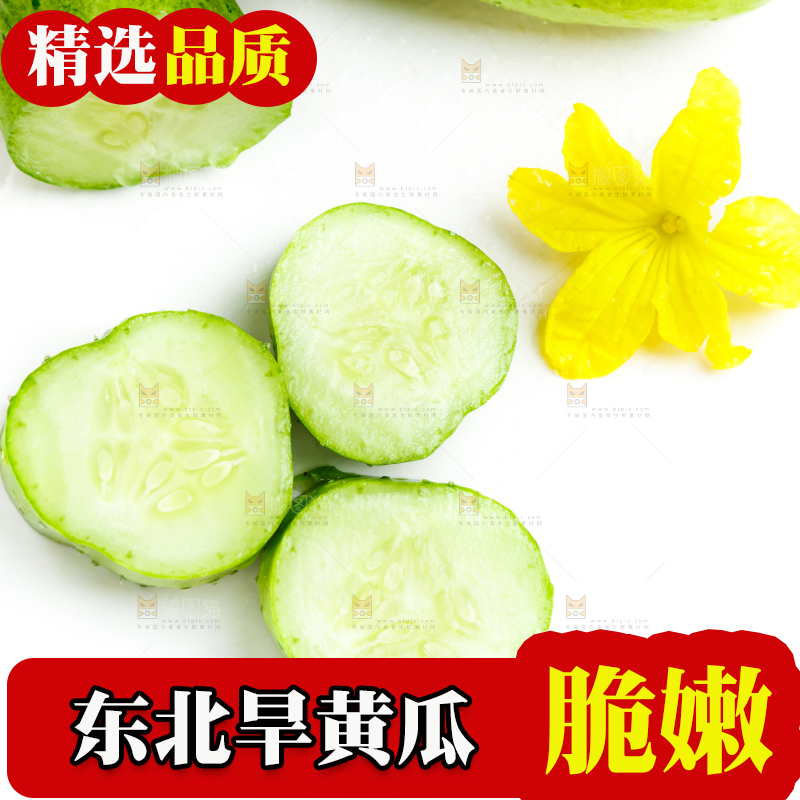 白底上放着新鲜旱黄瓜