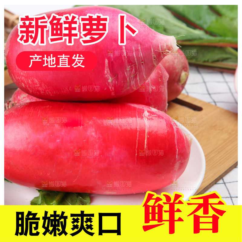 白格子底上的湖北红皮萝卜