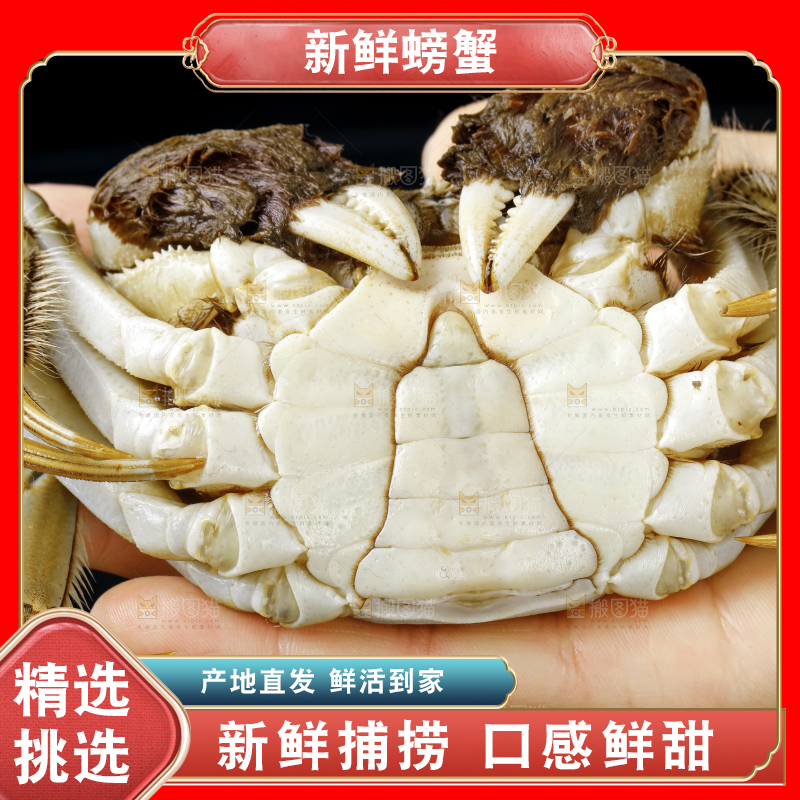 手里拿着鲜活螃蟹