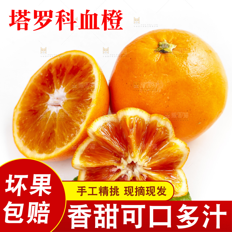白底上摆放着四川塔罗科血橙