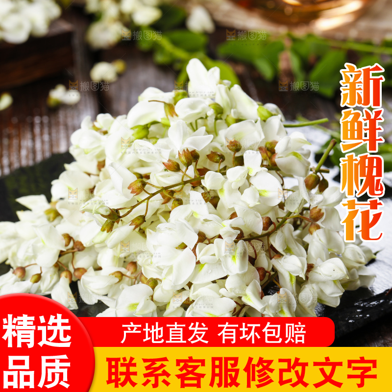 黑底上堆放着一堆的槐树花