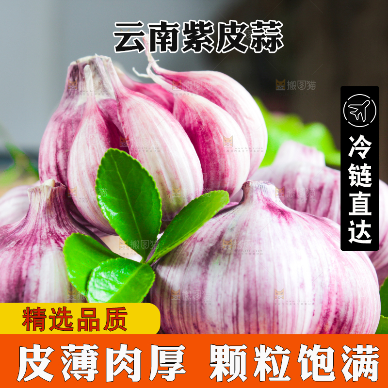 木板上放着紫皮大蒜头