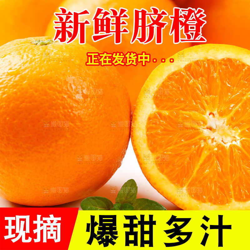 白底上放着赣南伦晚脐橙
