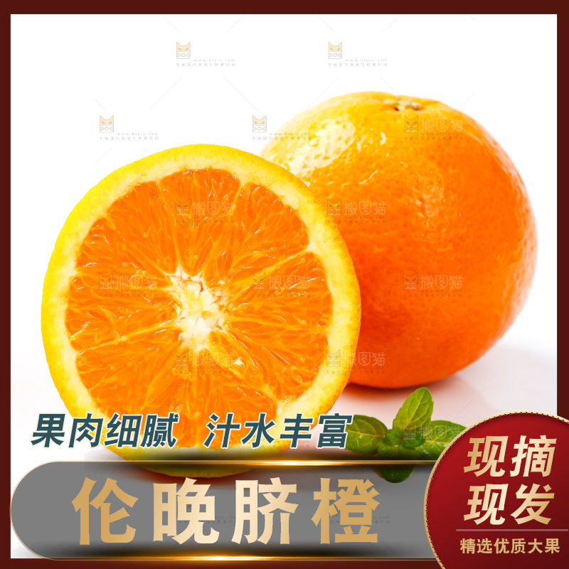 白底上放着新鲜伦晚脐橙