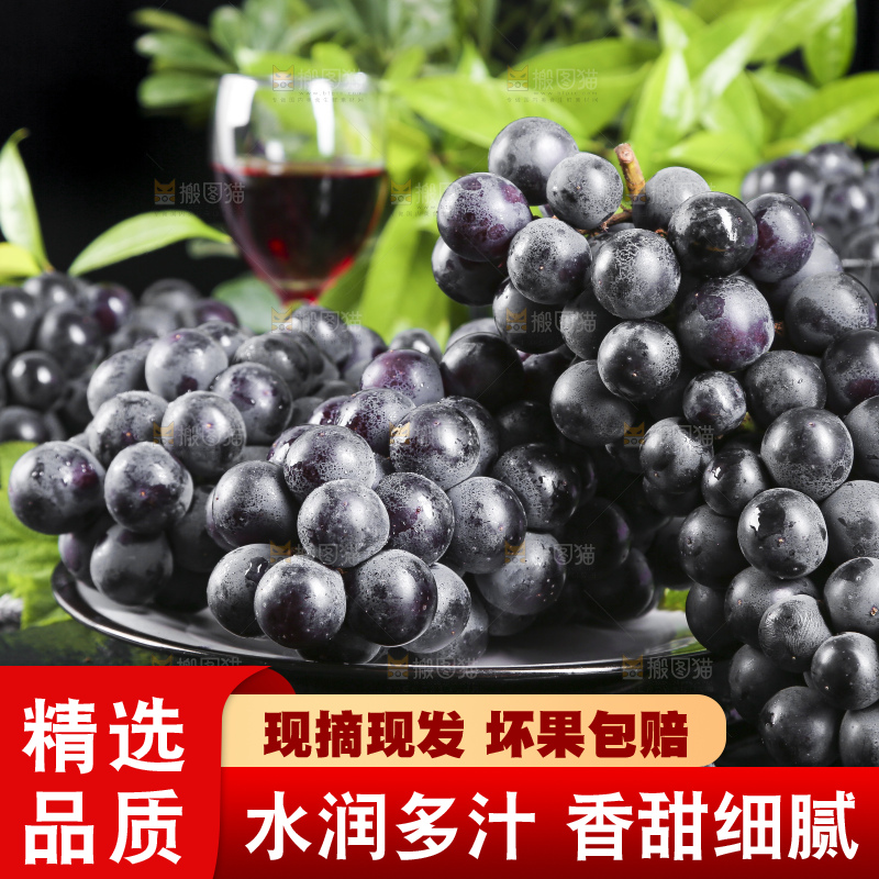 深底上摆放着云南夏黑葡萄
