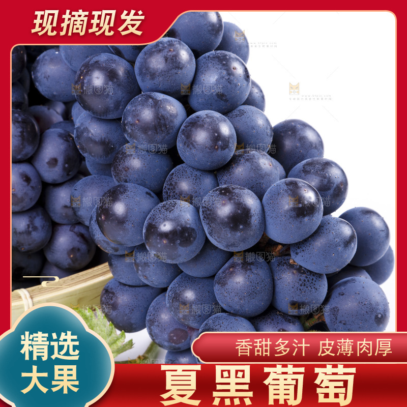 白底上放着云南夏黑葡萄