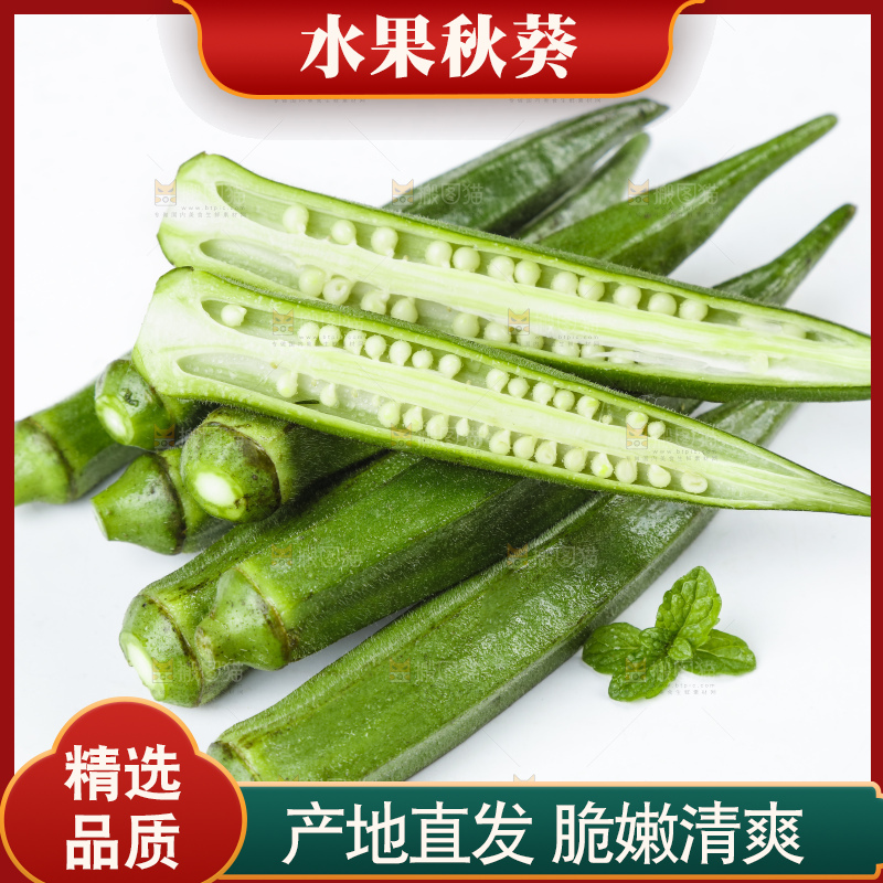 白底上摆放着秋葵