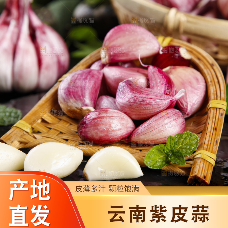 竹篮里放着紫皮鲜蒜