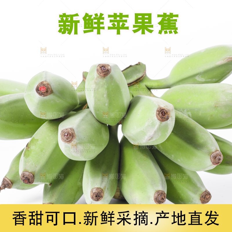 白底上摆放着青苹果蕉