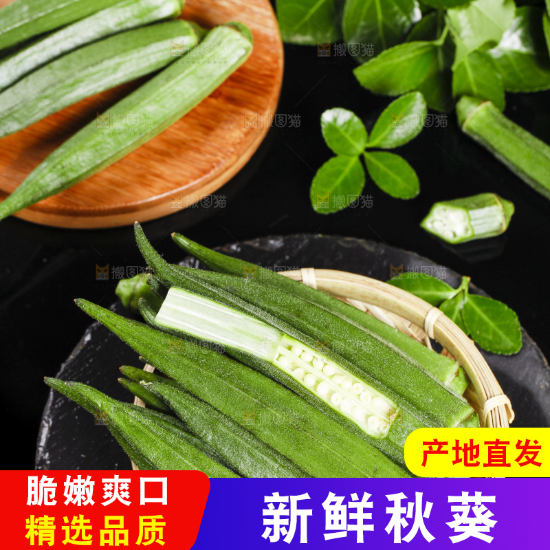 篮子里装着鲜嫩秋葵