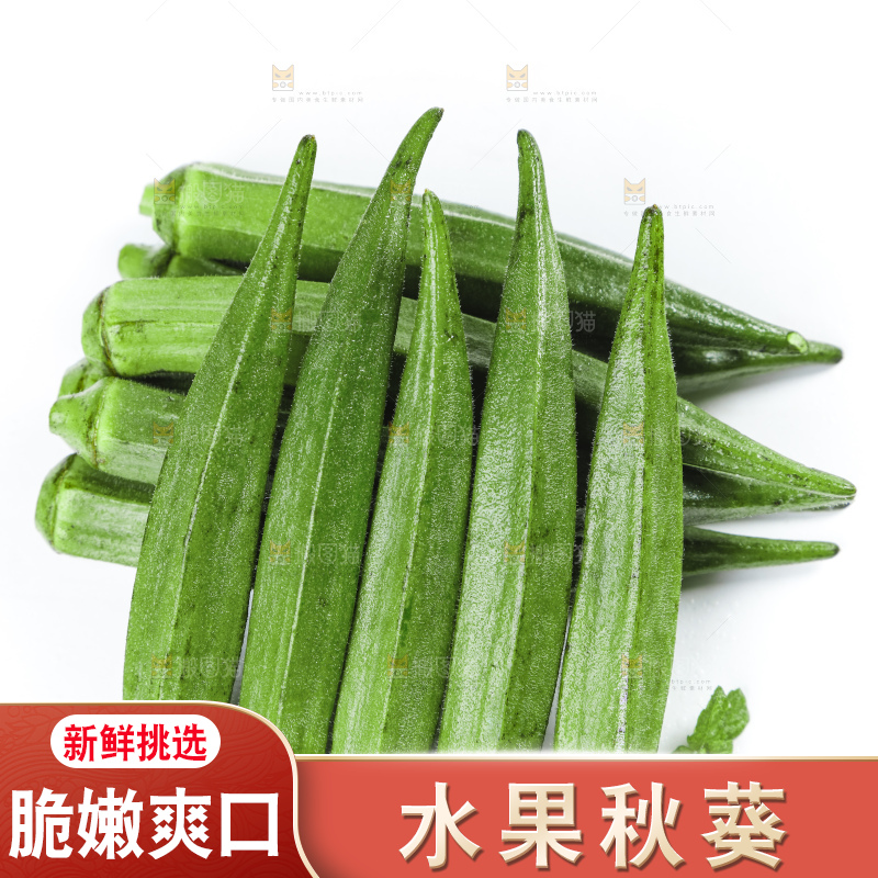 白底上摆放着秋葵
