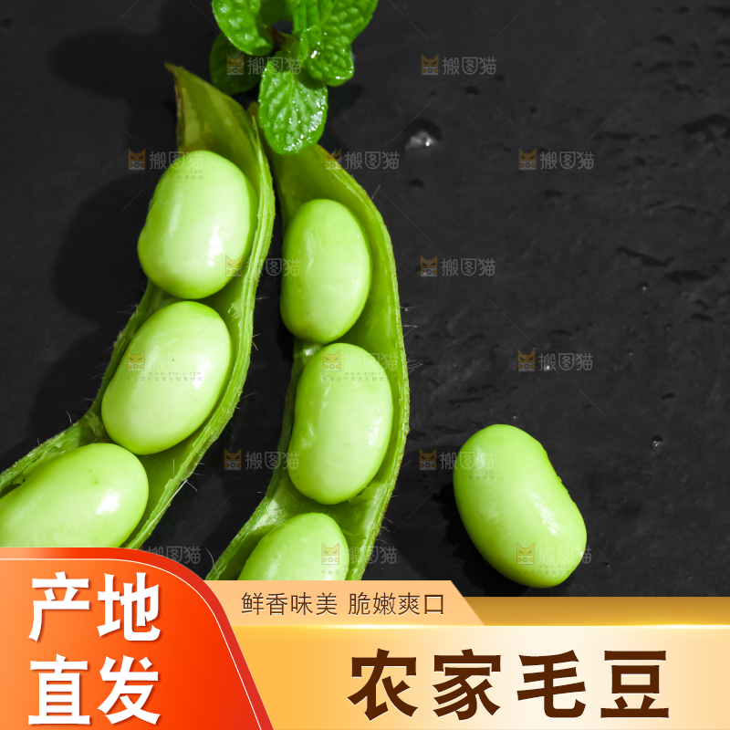 黑底上摆放着生毛豆