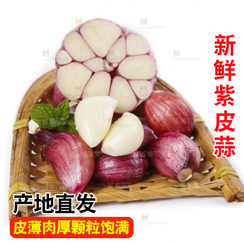 竹篮里放着紫皮鲜蒜