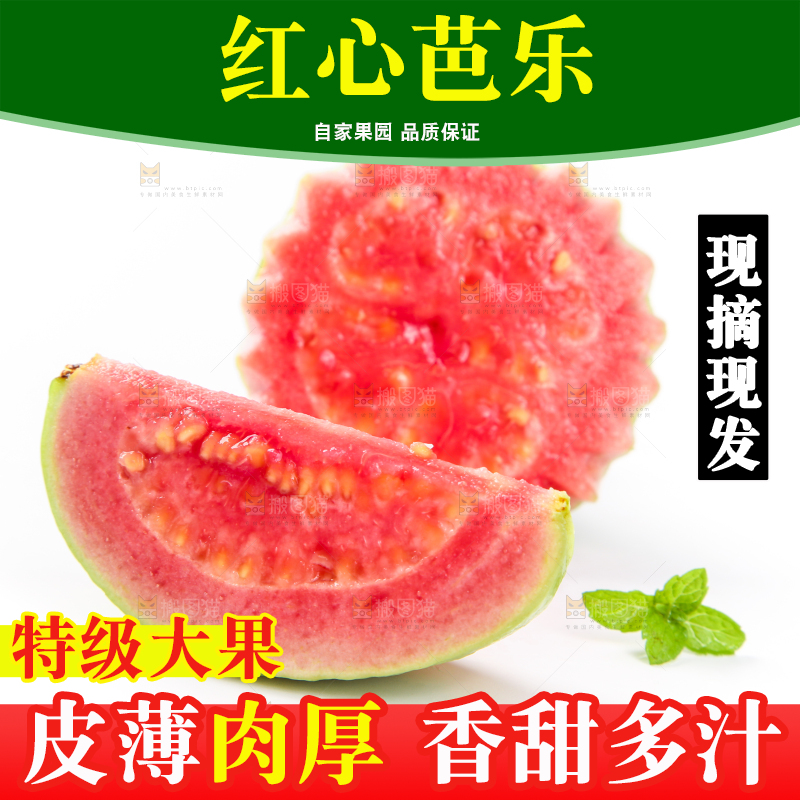 白底上摆放着红心芭乐