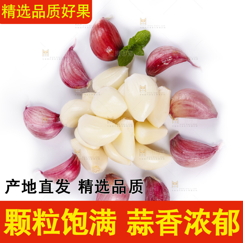 白底上摆放着云南紫皮多瓣蒜