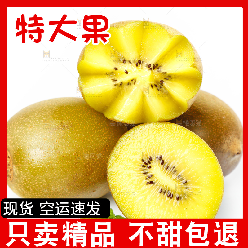 白底上摆放着新鲜黄心猕猴桃