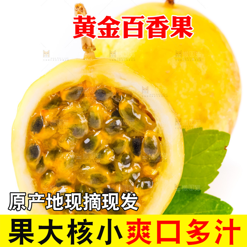 白底上摆放着黄金百香果