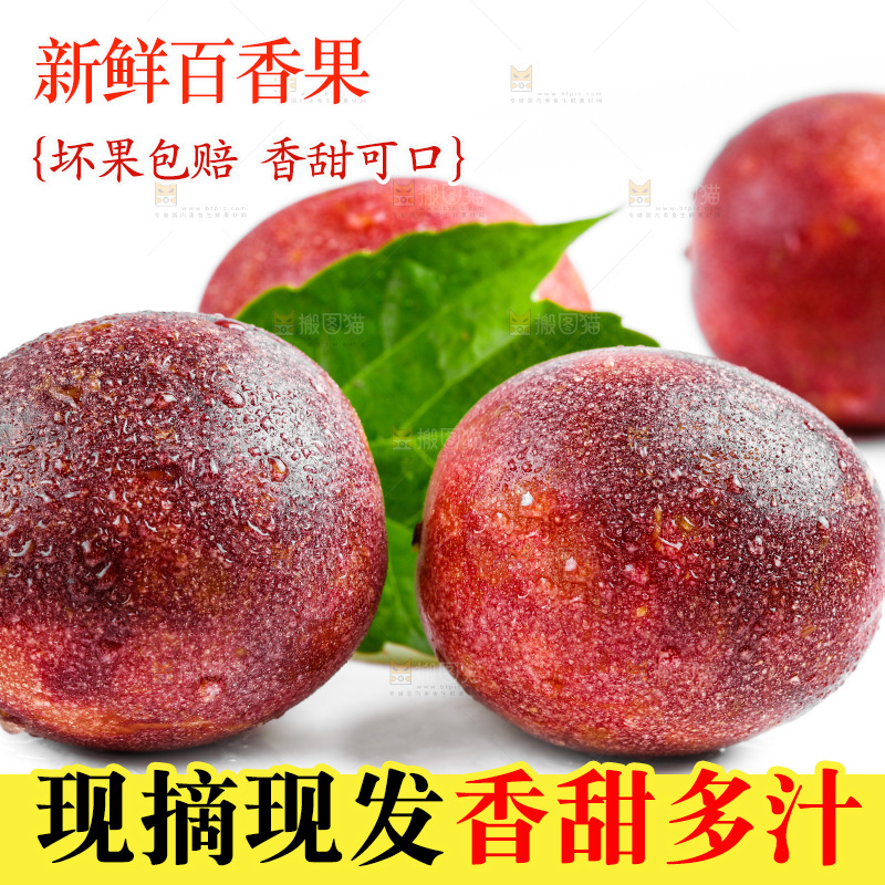 白底上摆放着紫皮百香果