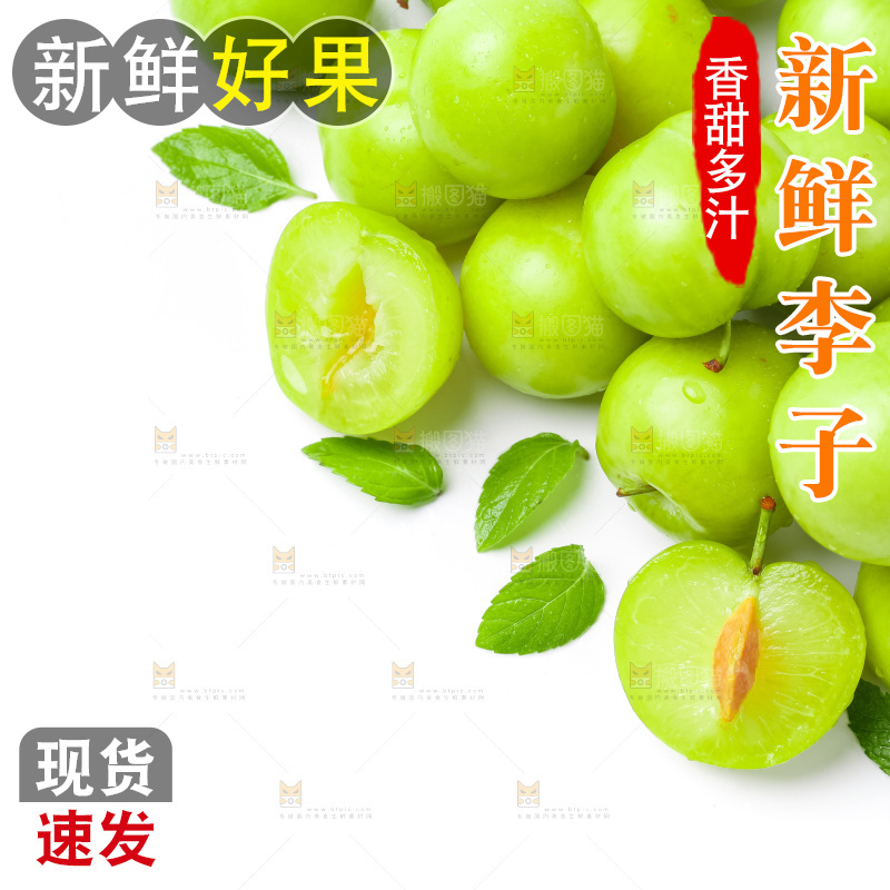 白底上摆放着青脆李