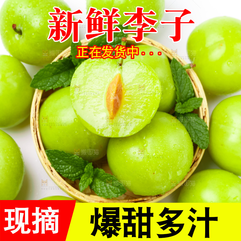 篮子里装着新鲜青李子