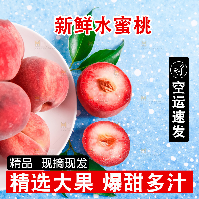 浅底上摆放着春雪水蜜桃