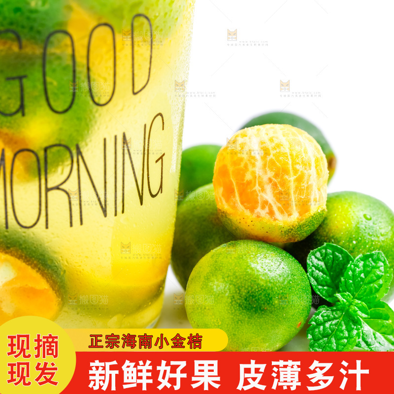 白底上放着小金桔