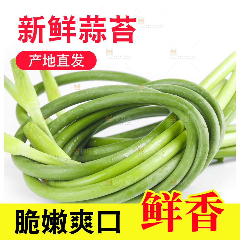 白底上摆放着蒜苔