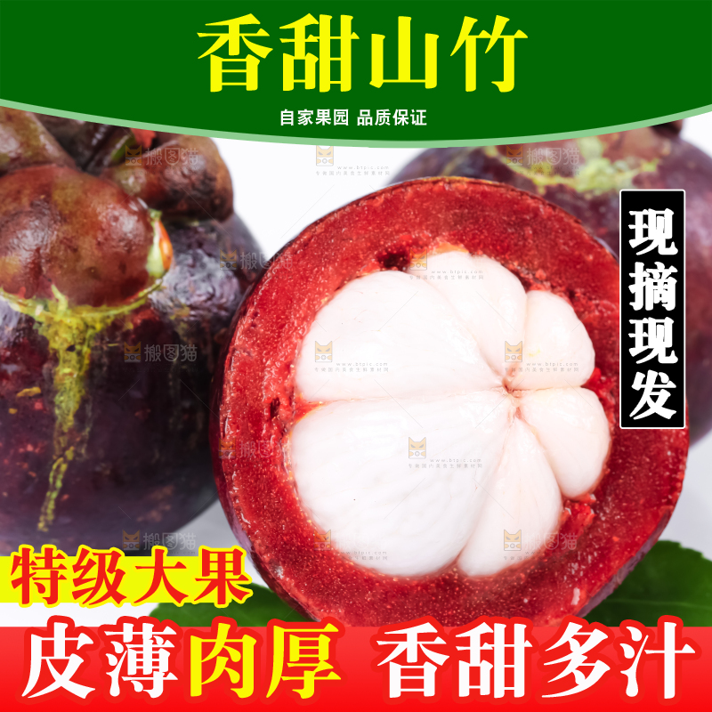 新鲜的泰国进口山竹放在白底上