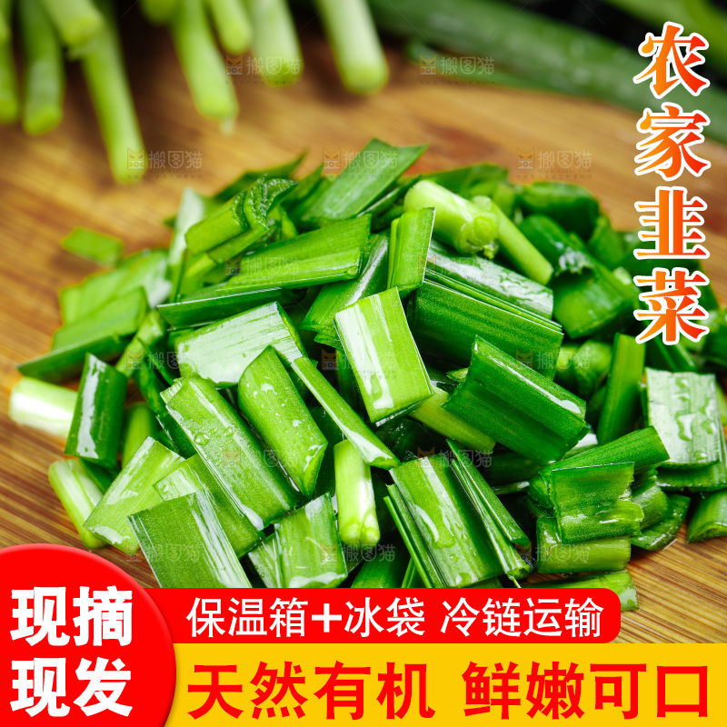 木底上放着新鲜韭菜