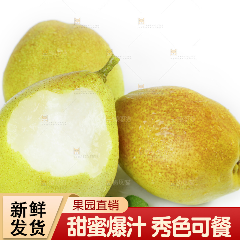 白底上放着新鲜库尔勒全母梨