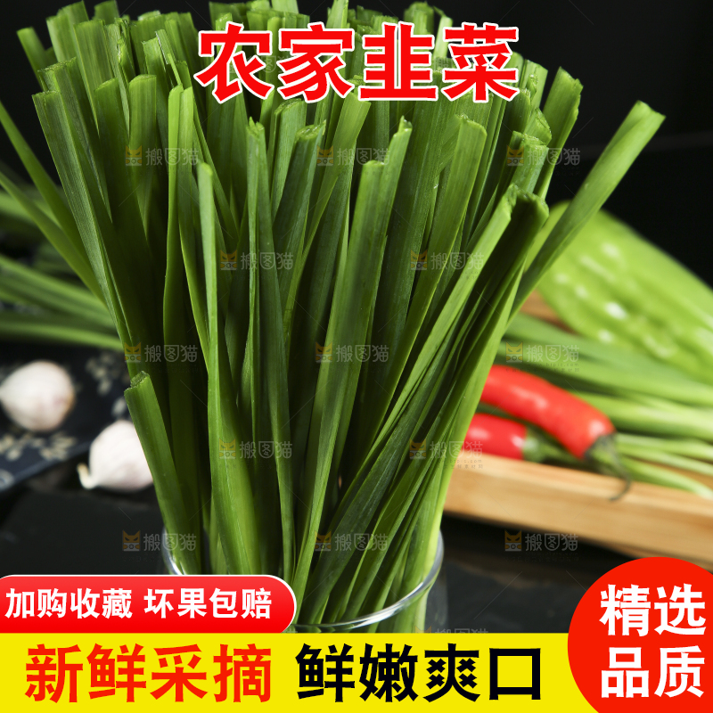 黑底上堆放着韭菜