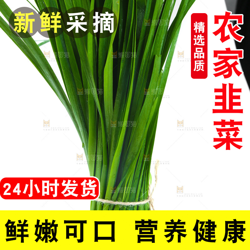 白底上放着新鲜韭菜