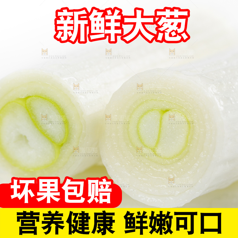 白底上的新鲜大葱