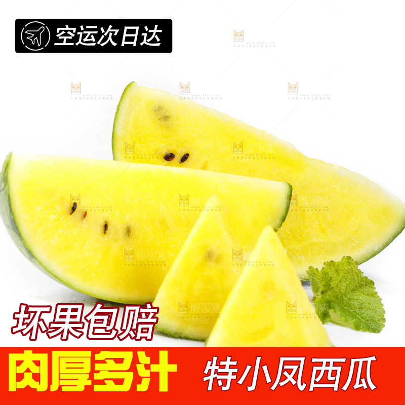 切开的特小凤黄肉西瓜放在白底上