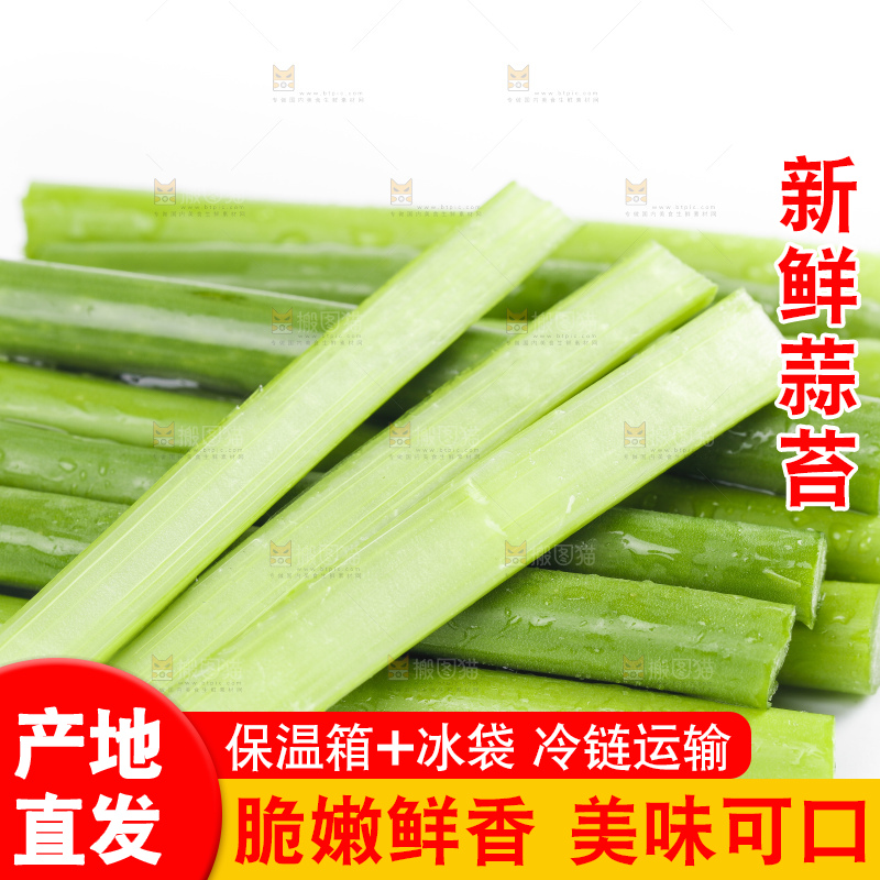 白底上摆放着嫩蒜苔