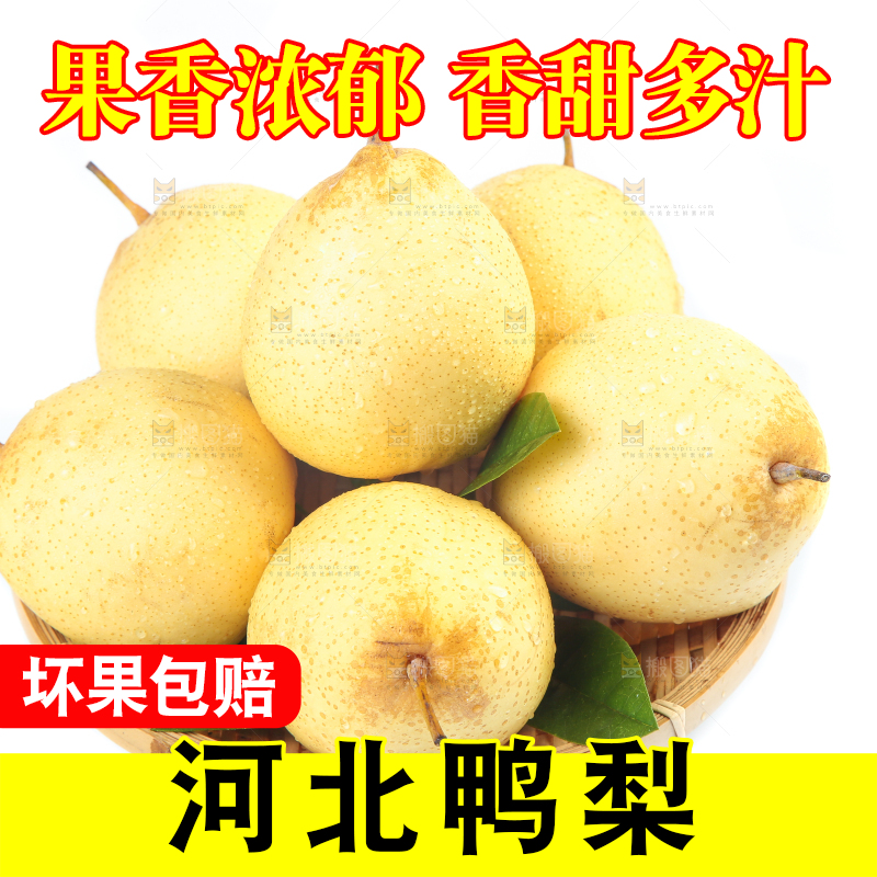 白底上摆放着鸭嘴梨